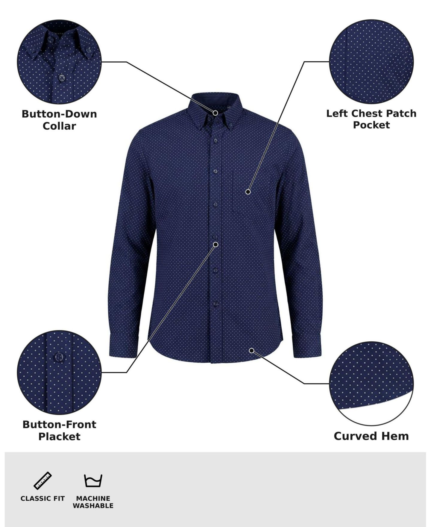 Мужская рубашка Club Room Micro Dot Print Stretch Cotton, цвет: Глубокий чёрный — фото 2