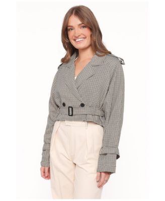 Women's Izzi Cropped Double-Breasted Plaid Trench Jacket