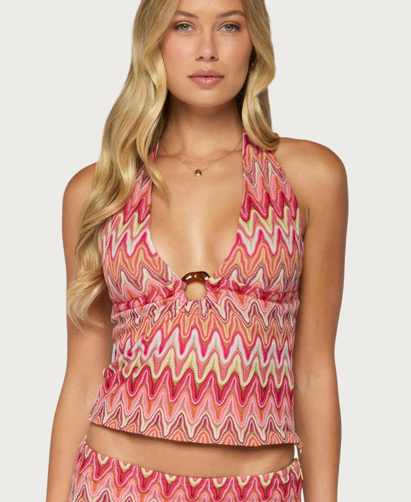 Женский топ Edikted Saha Halter Crochet Crop, цвет: Розовый — фото 1