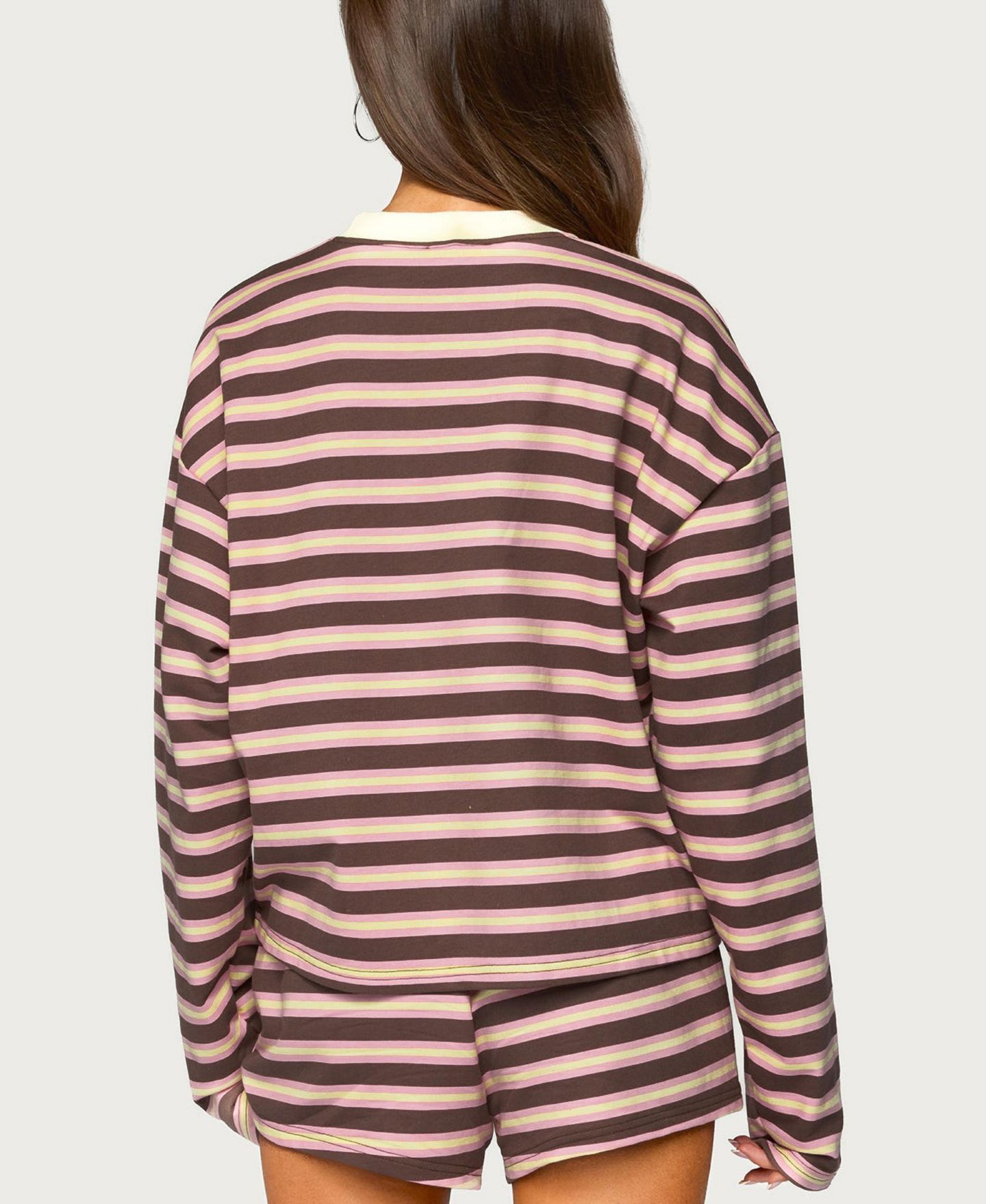 Женская футболка Edikted Blanchy Striped Long-Sleeve, цвет: Розовый коричневый — фото 3