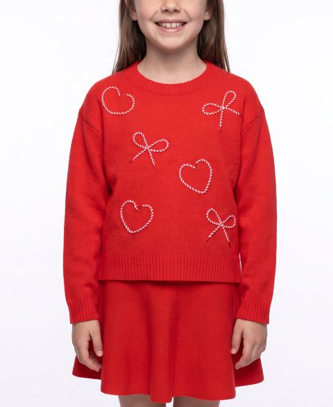 Свитер CeCe Bow Heart Soutache Long-Sleeve для девочек, цвет: Красный