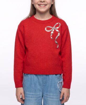 Girls' 7-16 Long-Sleeve Crewneck Sequin-Bow Sweater