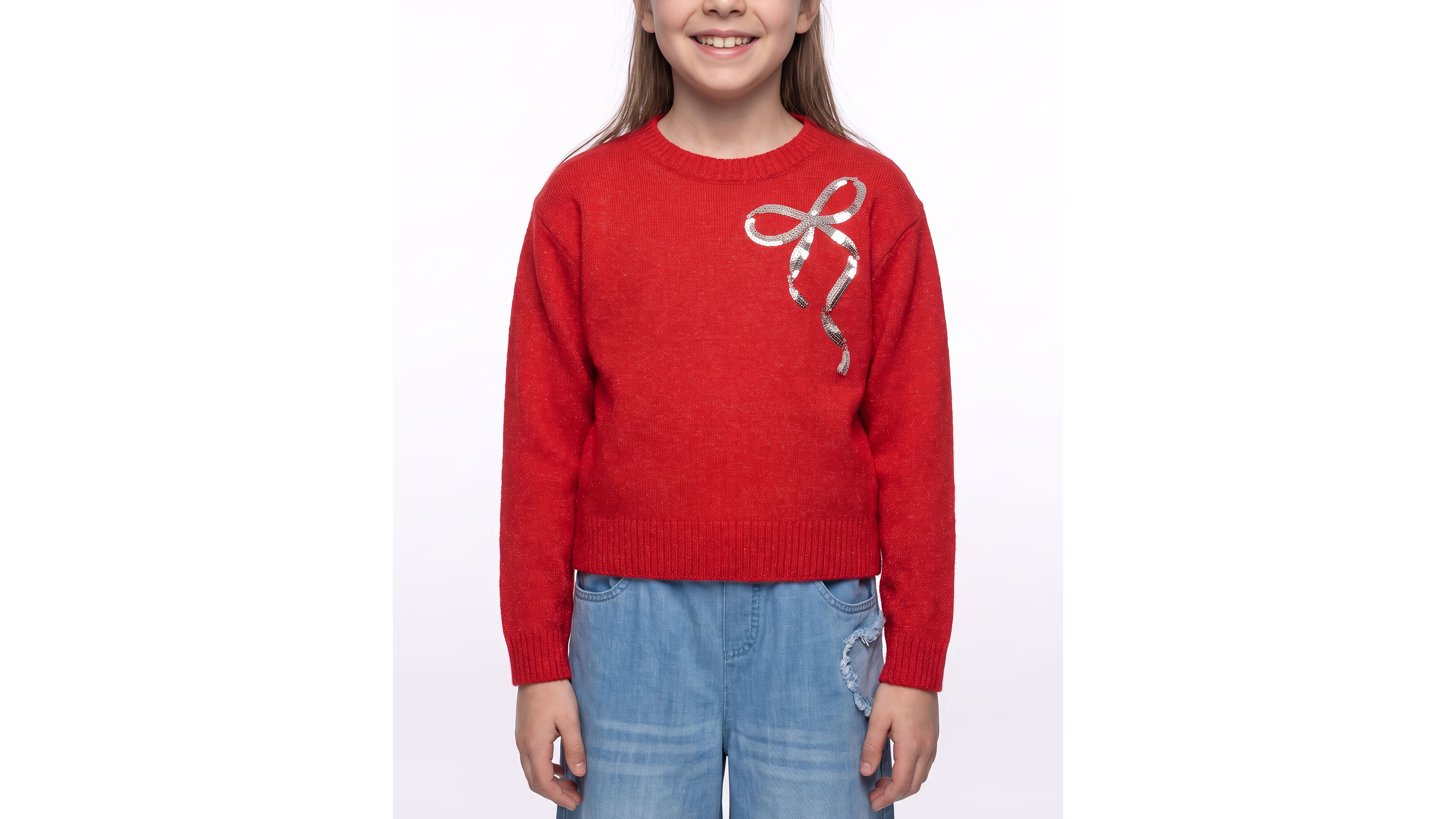 CeCe Women's Long-Sleeve Crewneck Sequin-Bow Sweater