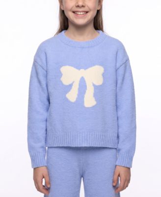 Girls' 7-16 Bow-Detail Long-Sleeve Crewneck Sweater