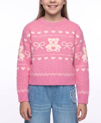 Girls' 7-16 Bear Fairisle Crewneck Sweater