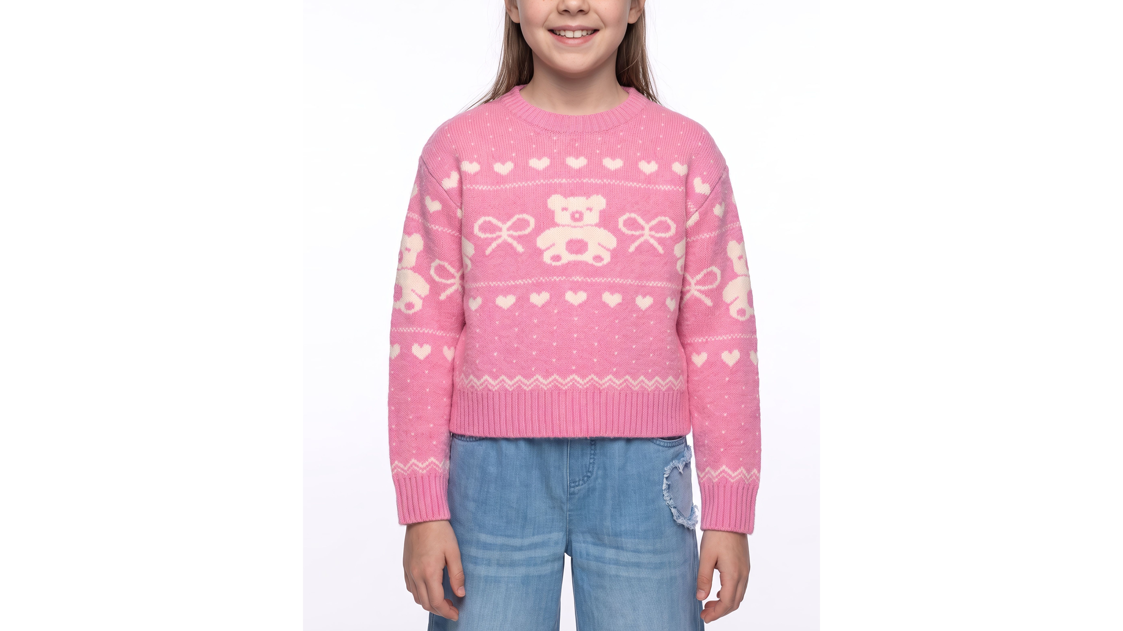 CeCe Girls' 4-16 Bear Fairisle Crewneck Sweater