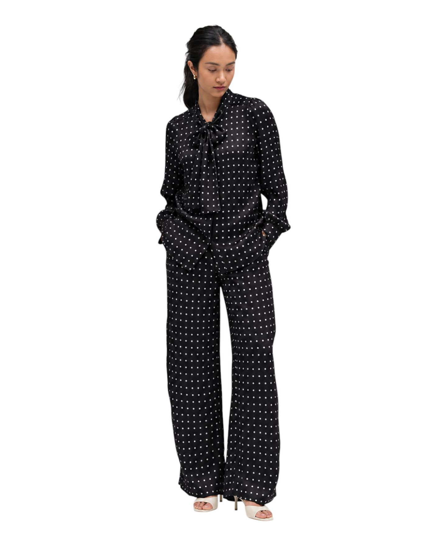 Женская блузка Chinti & Parker Polka Dot Tie-Neck Long-Sleeve, цвет: Чёрный — фото 3