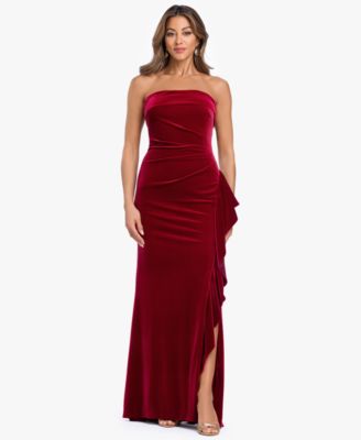 Women's Strapless Ruched Velvet Gown