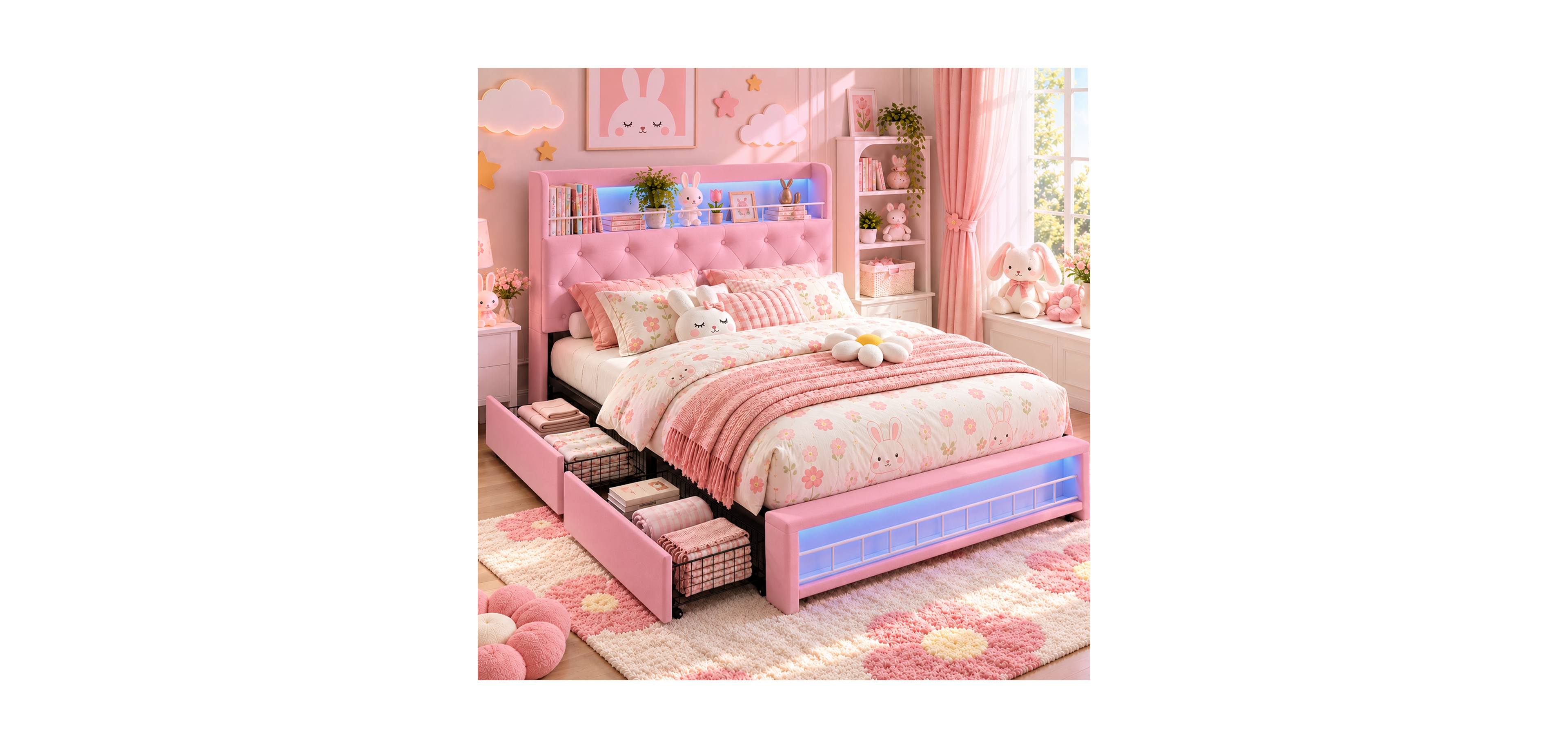 Gaomon Upholstered Platform Bed Frame With Tufted Headboard And Under-Bed Storage Drawers