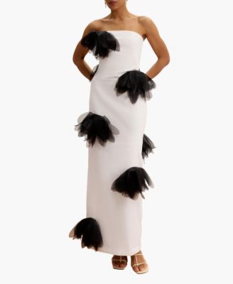 Women's Floral Applique Strapless Column Gown