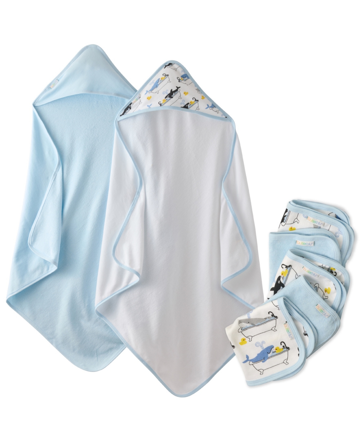 butterblu Baby Boy's Splash Squad Organic Cotton 2 Hooded Towels and 5 Washcloths, 7-Piece Set - OH Whale