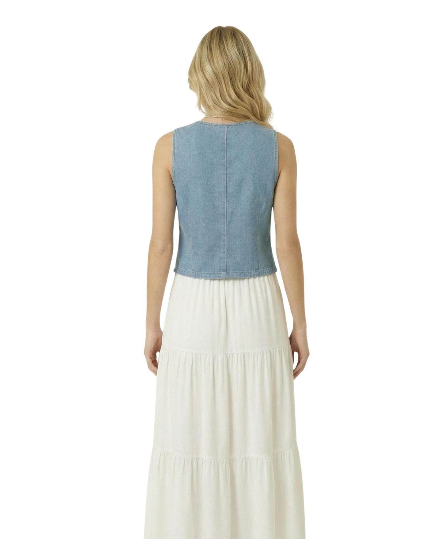 Женский топ Modenaire Deep V-Neck Tie-Front Denim Vest Top, цвет: Средний синий — фото 2