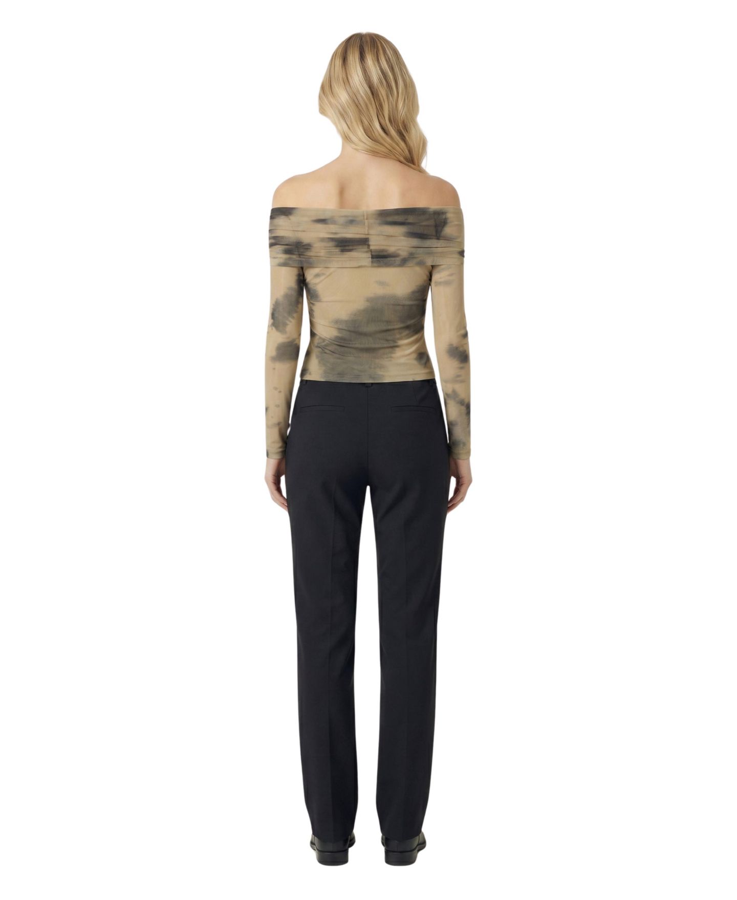 Женский топ Modenaire Off-the-Shoulder Tie-Dye Long-Sleeve Mesh, цвет: Рыжевато-коричневый / Бежевый — фото 2