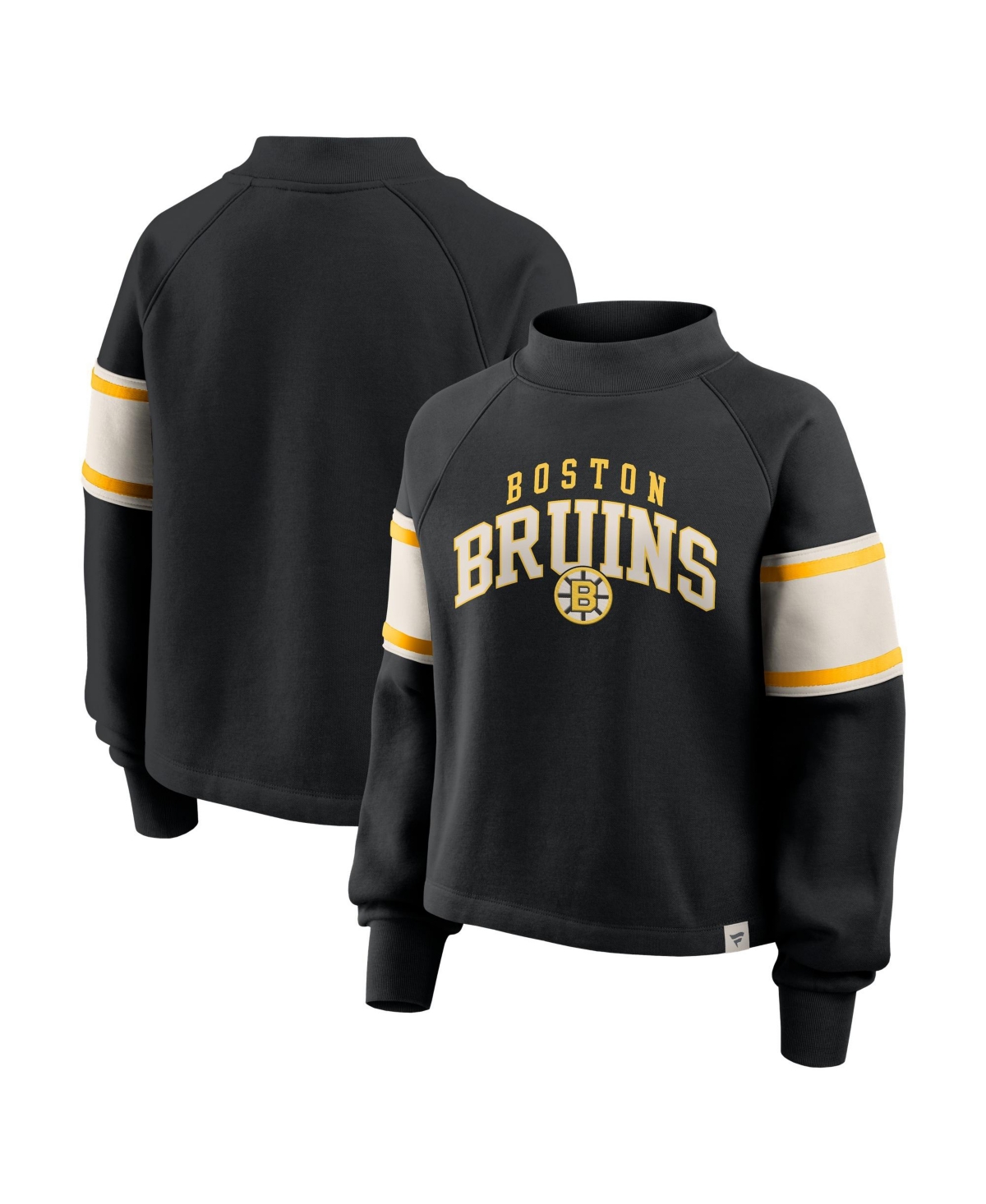 Fanatics Women's Black Boston Bruins Heritage Overtime Fleece Mock neck Sweatshirt - Black, Cream