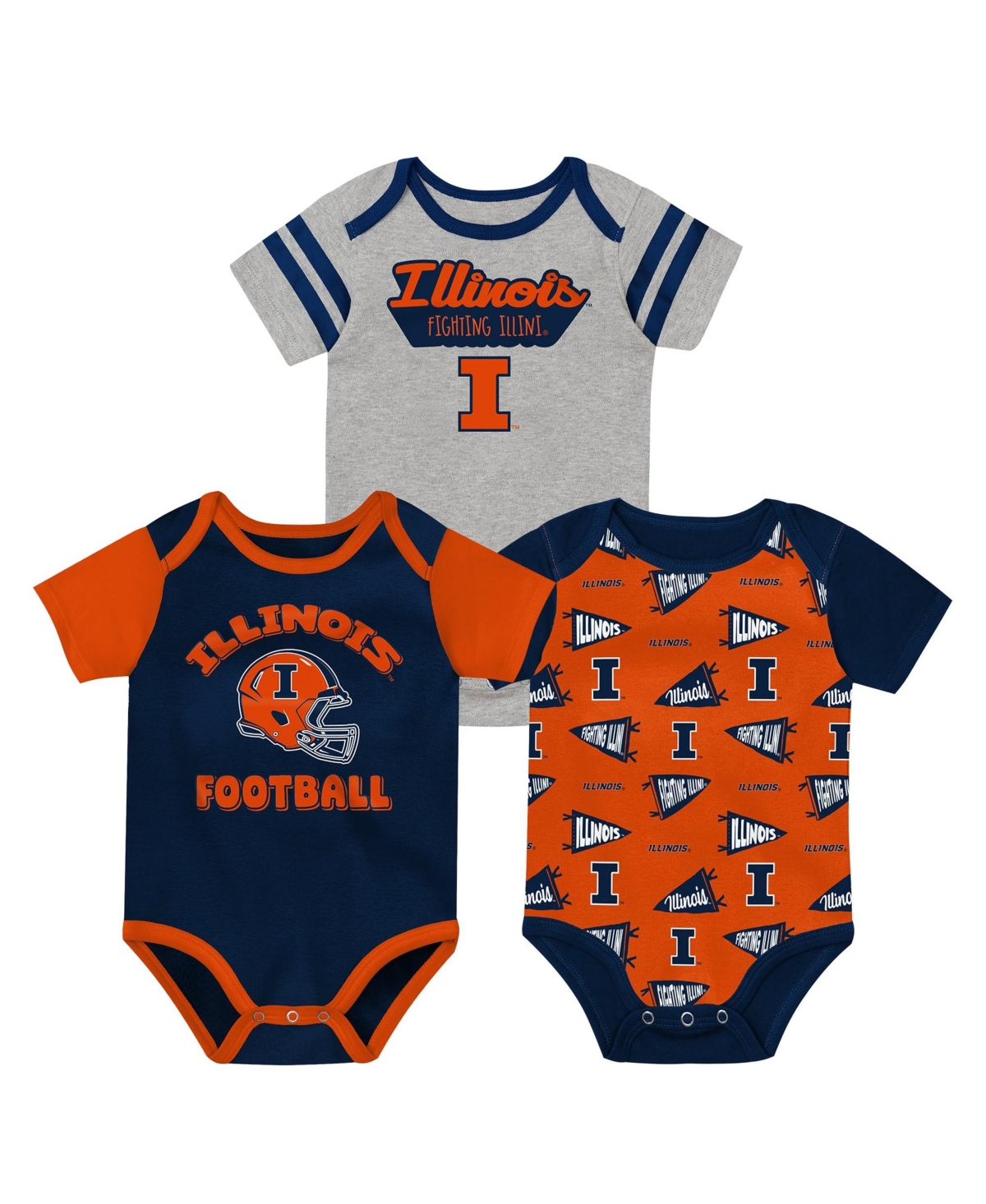 Outerstuff Baby Boys' and Girls' Navy Illinois Fighting Illini Star Player Bodysuit Set, 3-Piece - Navy, Orange