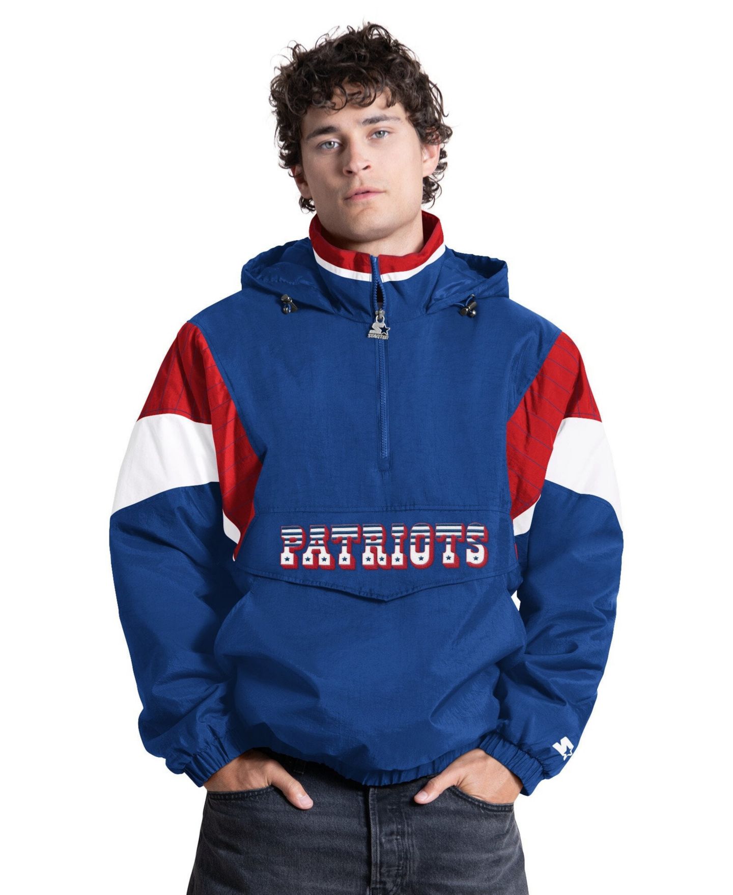 Мужское худи Starter Royal New England Patriots The Throwback Retro Logo Half-Zip Hooded — фото 1