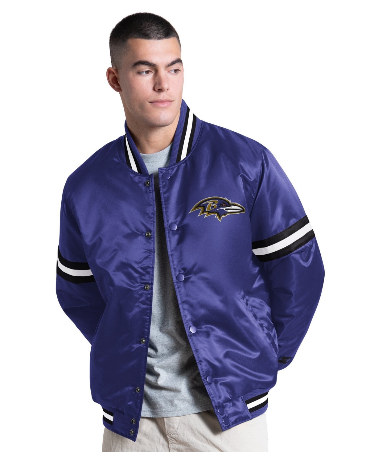 Starter Men's Purple Baltimore Ravens Courtside Varsity Full Snap Jacket - Purple, Black