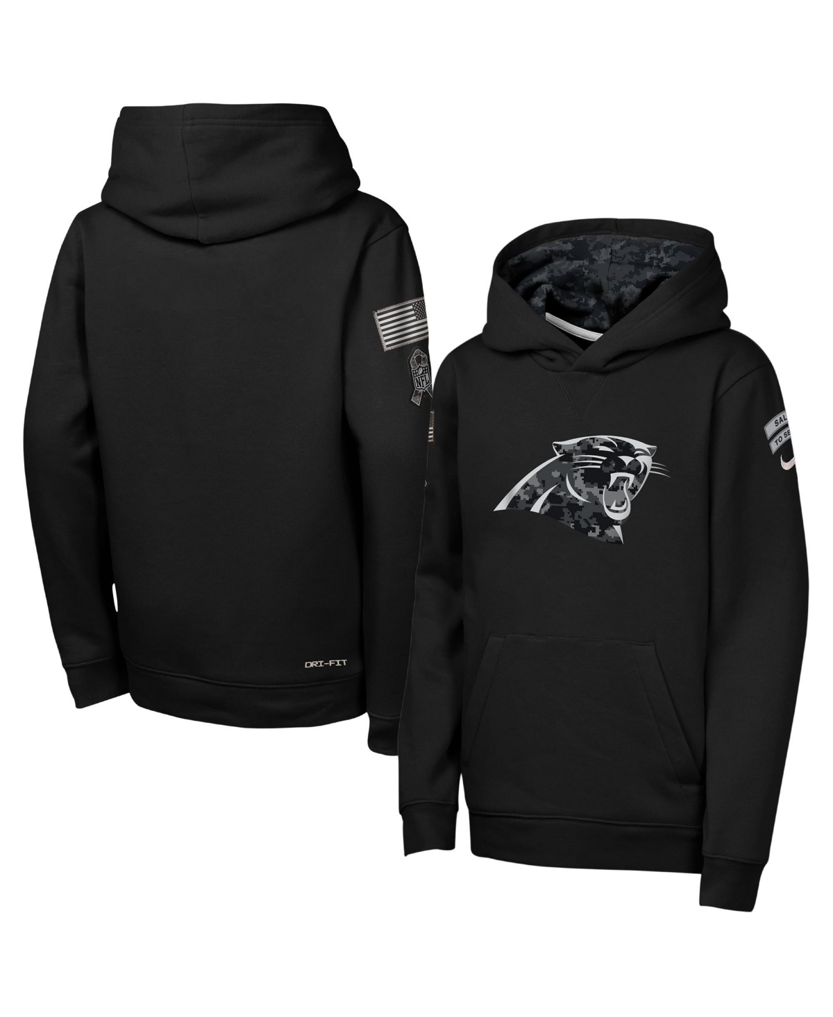 Nike Big Boys' and Girls' Black Carolina Panthers 2026 Salute to Service Club Fleece Pullover Hoodie - Black