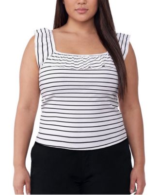 Plus Size Belle Isle Square Neck Flutter-Sleeve Striped Tank