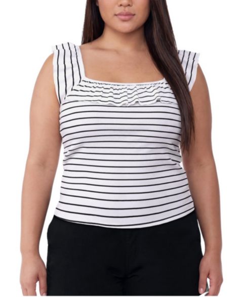 Женский топ Torrid Plus Size Belle Isle Square Neck Flutter-Sleeve Striped, цвет: Полосатый глубокий чёрный