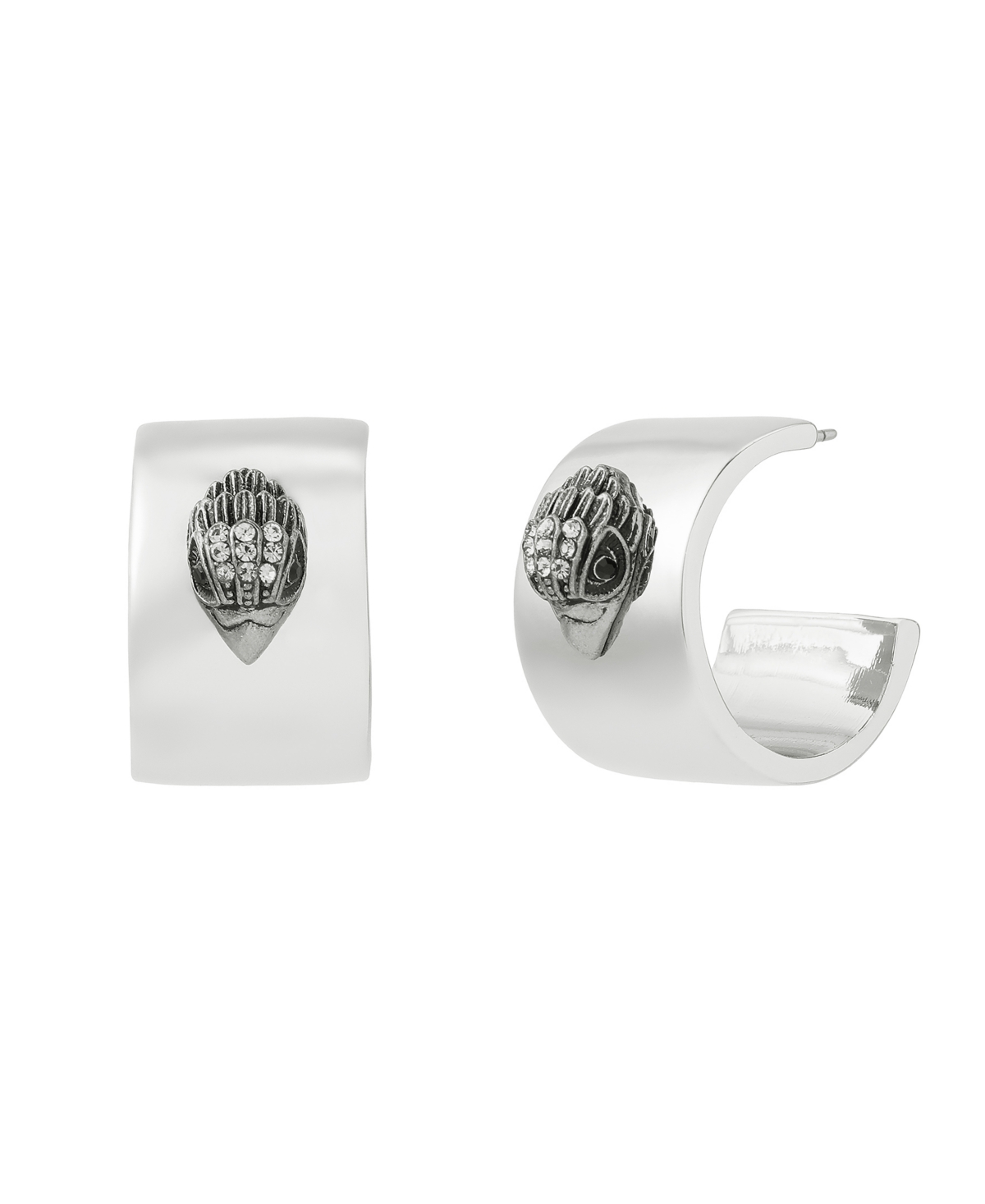 Kurt Geiger London Glass Crystal Eagle Smooth Hoop Earrings - Antique Silver