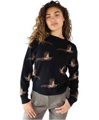 Women's Percy Pheasant-Print Relaxed-Fit Long-Sleeve Sweater