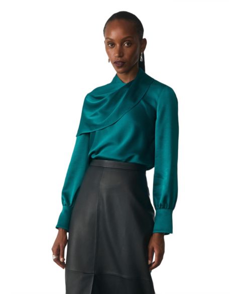 Женская блузка The Fold Ocana Cowl-Neck Long-Sleeve, цвет: Синий