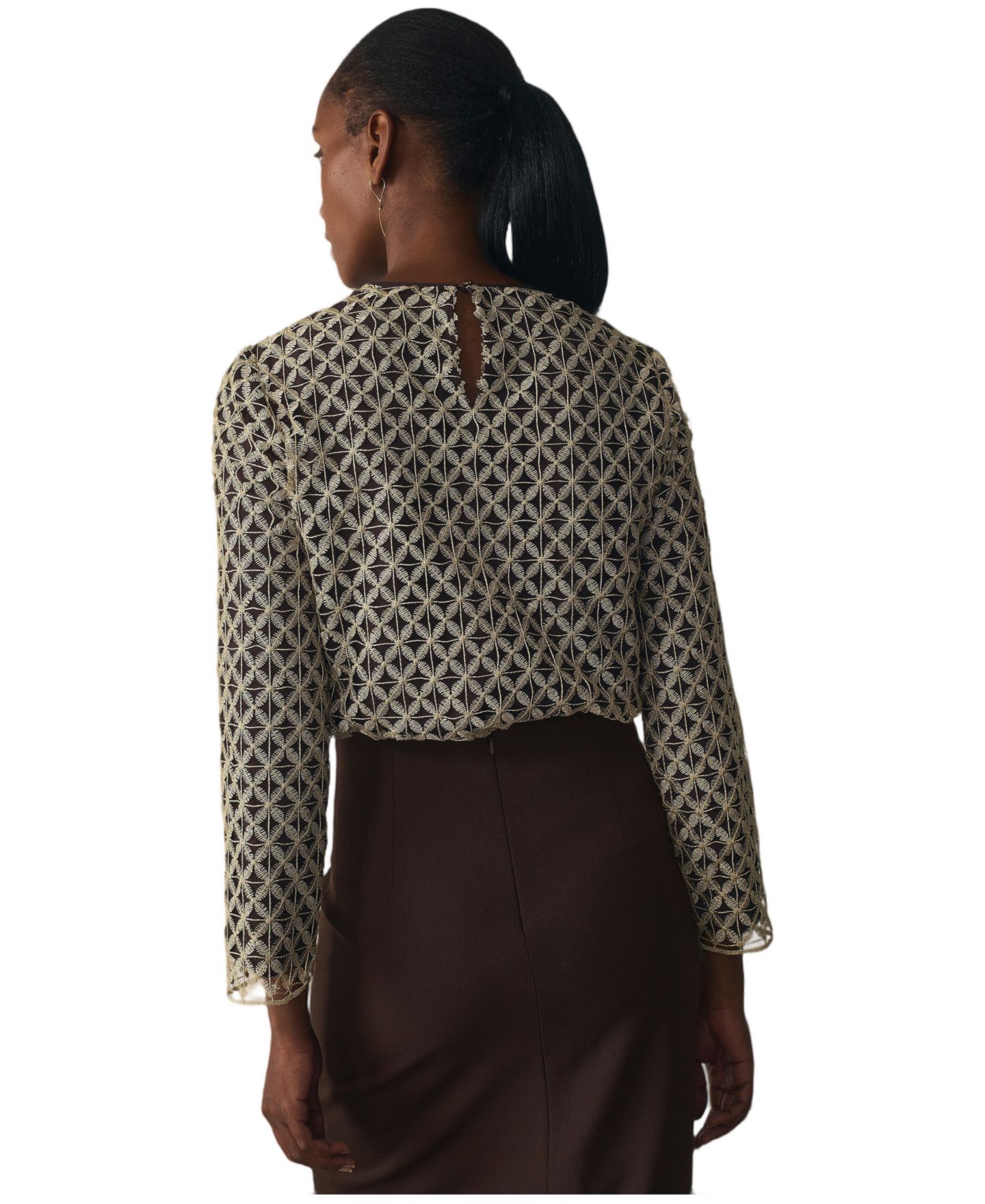 Женская блузка The Fold Meridian Sheer Long-Sleeve Lace, цвет: Золотой — фото 2