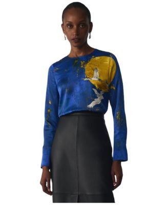 Women's Litori Silk-Blend Crewneck Long-Sleeve Blouse