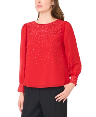 Women's Rhinestone Embellished Crewneck Top