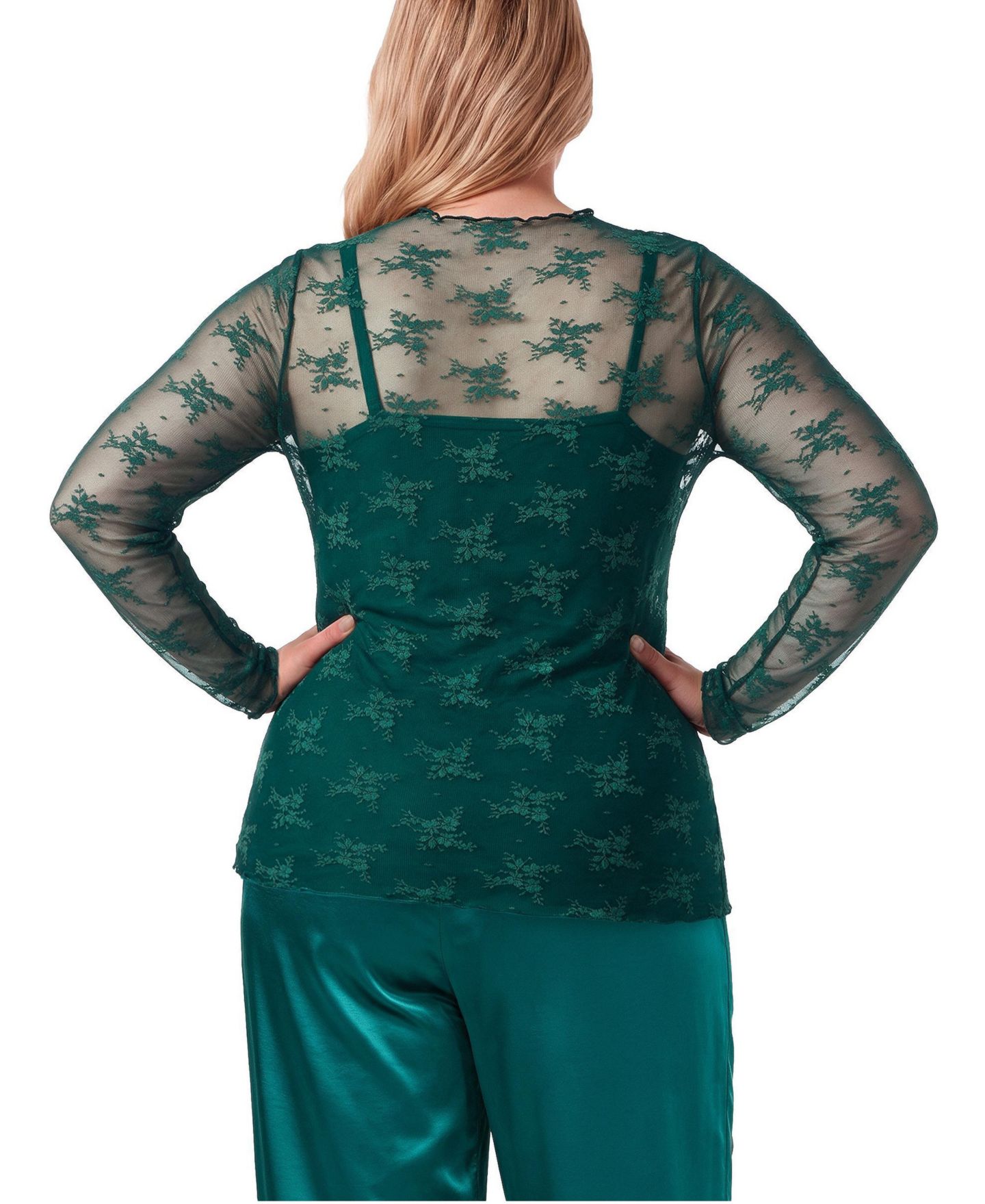 Женский топ Torrid Plus Size Sheer Lace Crew Neck Long Sleeve, цвет: Botanical Garden — фото 3