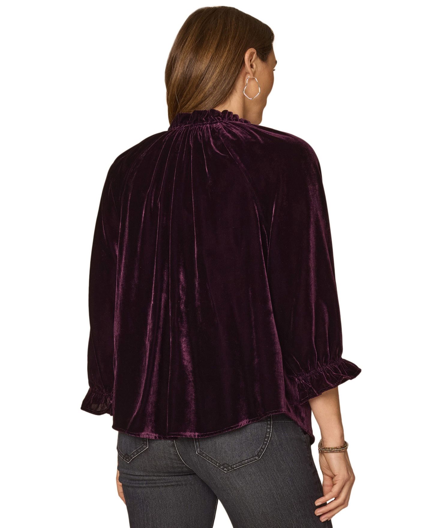 Женская блузка Democracy 3/4-Sleeve Velvet Split Neck, цвет: Баклажановый — фото 3