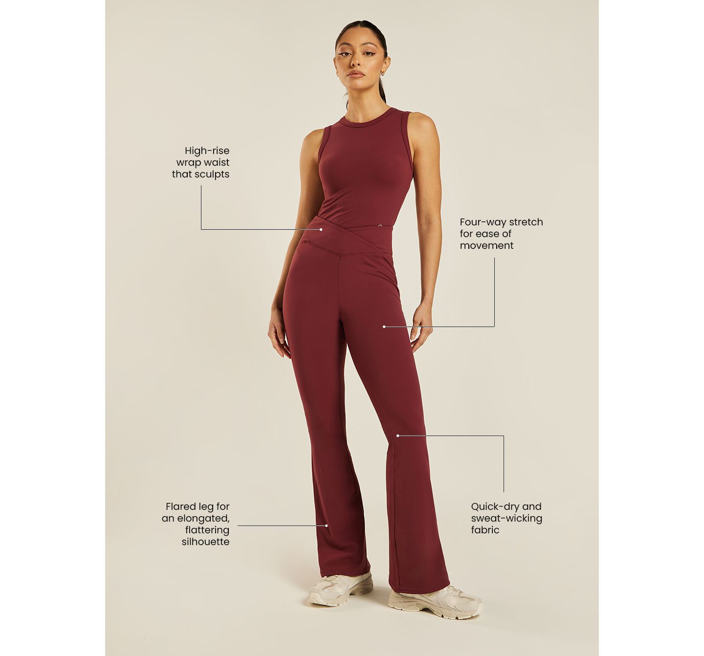 Женские леггинсы Be Athletica Be 180 High-Waisted Wrap-Waist Flared, цвет: Бордо — фото 8