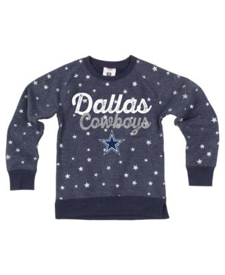 Big Girls Navy Dallas Cowboys Shimmer Star Reverse Sweatshirt