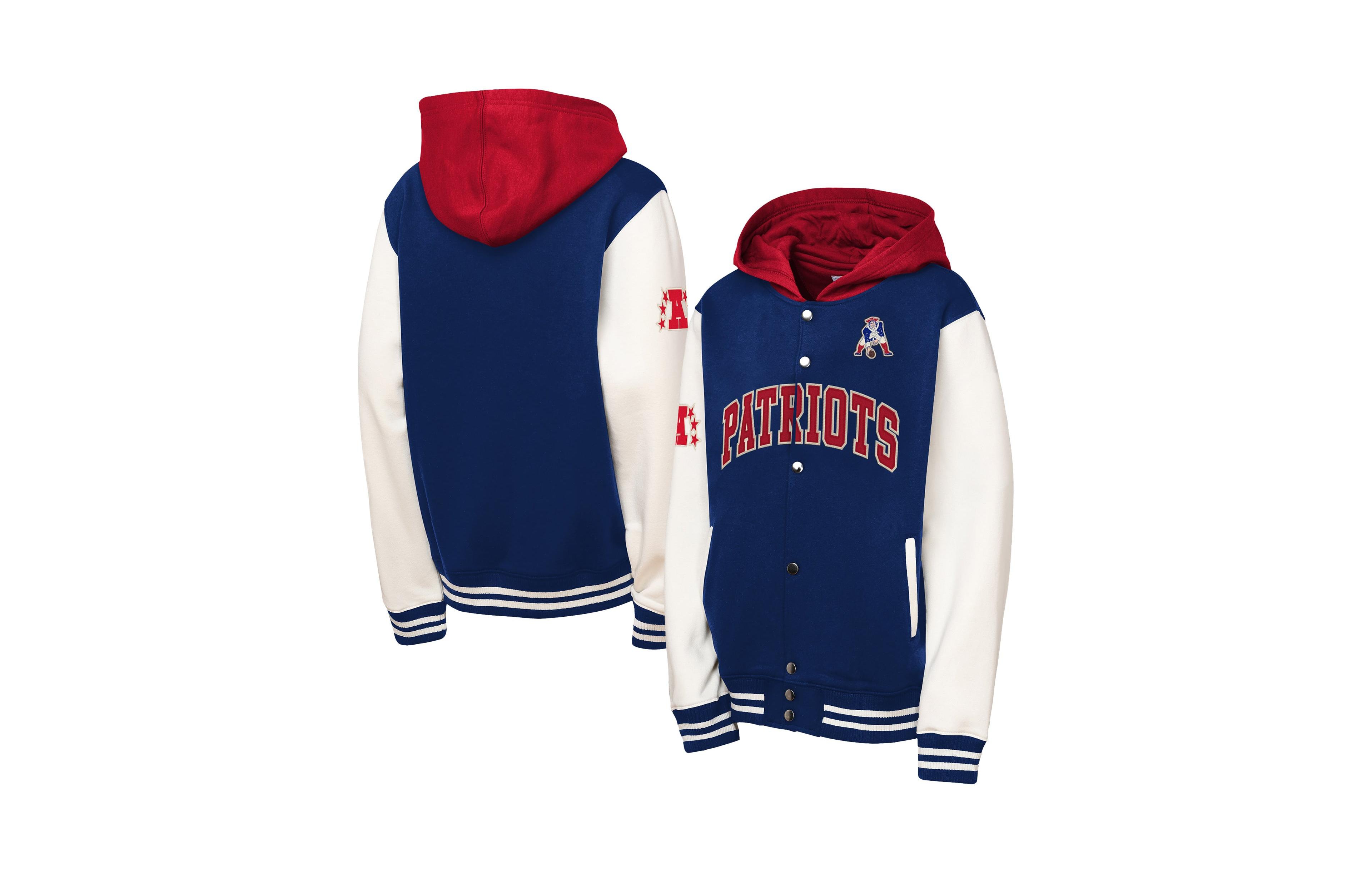 Mitchell & Ness Big Boys' and Girls' Royal New England Patriots Court Side Fleece Full Snap Jacket