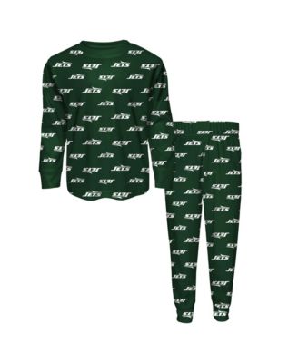 Big Boys' and Girls' Green New York Jets All-Over-Print Long-Sleeves T-Shirt and Pants Sleep Set