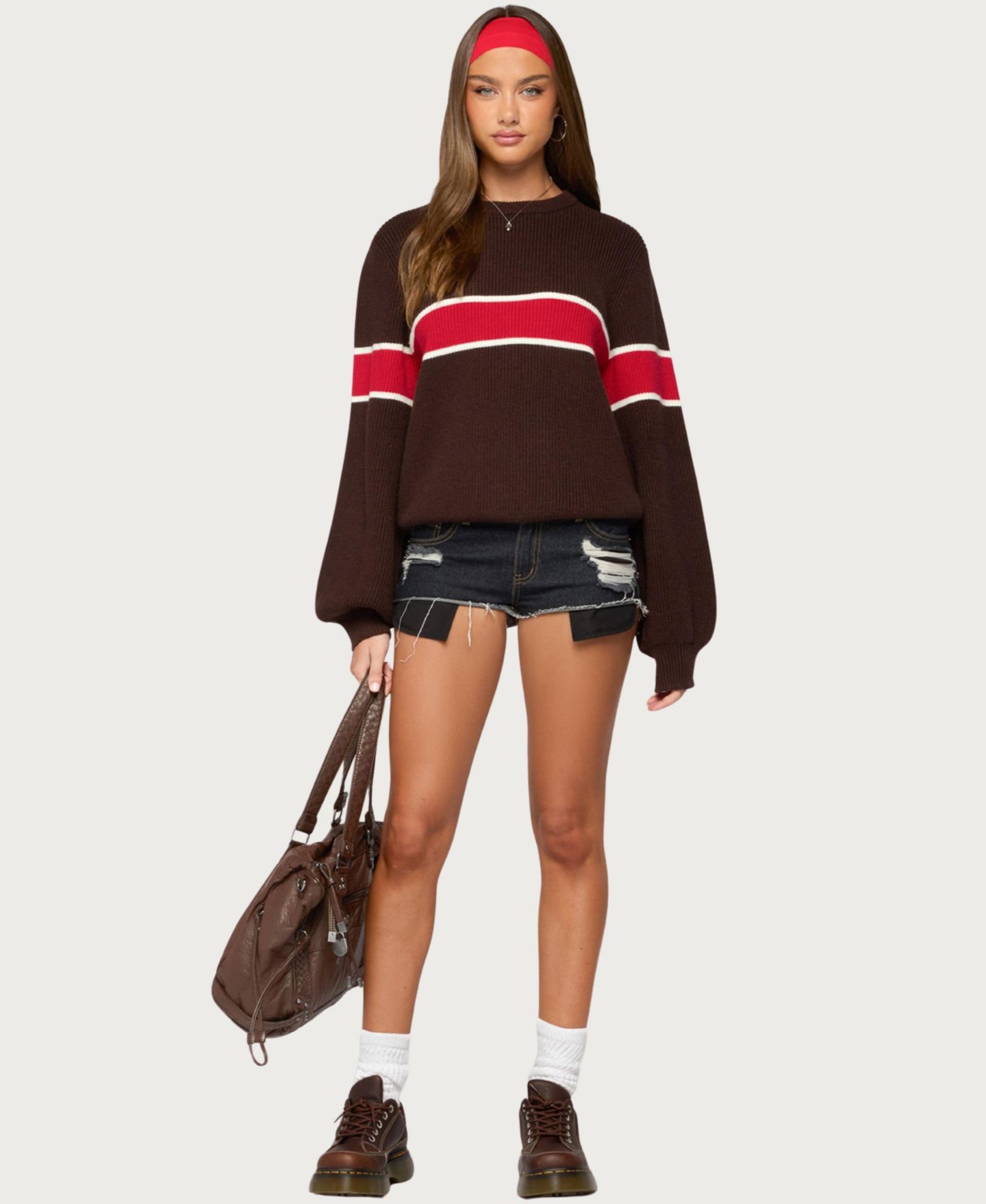 Женский свитер Edikted Nautical Striped Oversized, цвет: Коричневый — фото 5