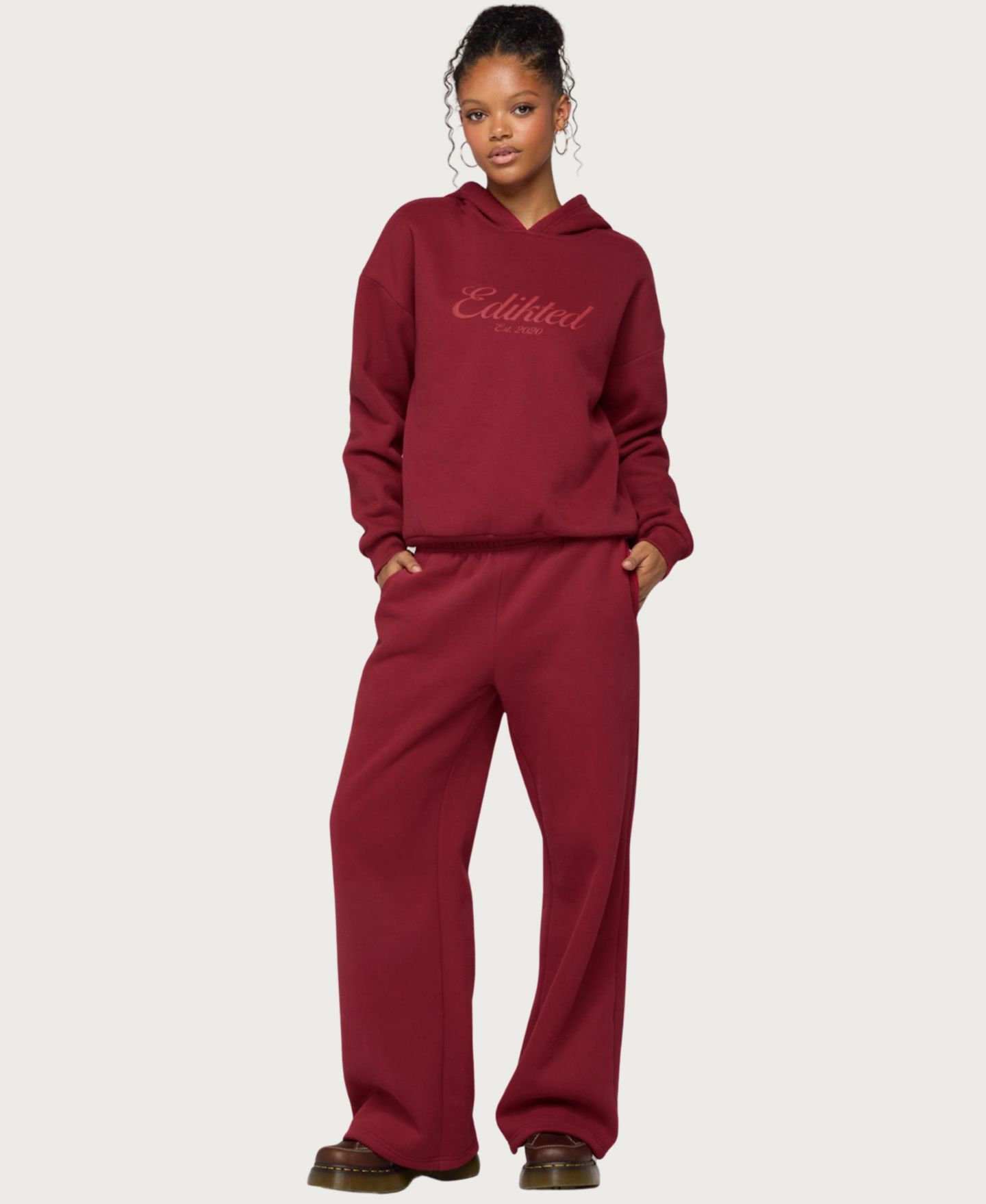 Женские брюки Edikted Miss Sweatpants, цвет: Бордовый — фото 2