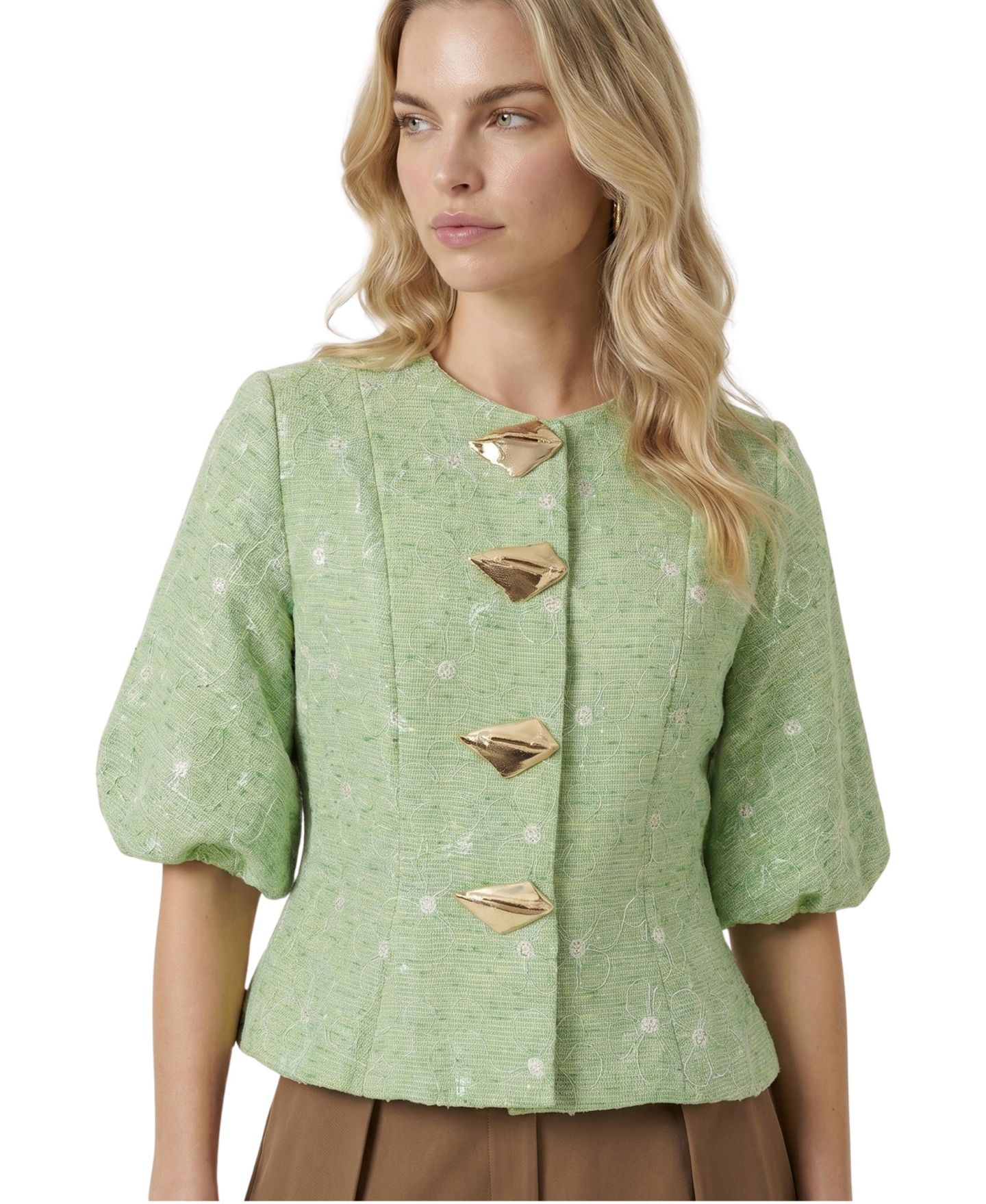 Женская блузка Modenaire Floral Puff Sleeve, цвет: Зелёный — фото 1