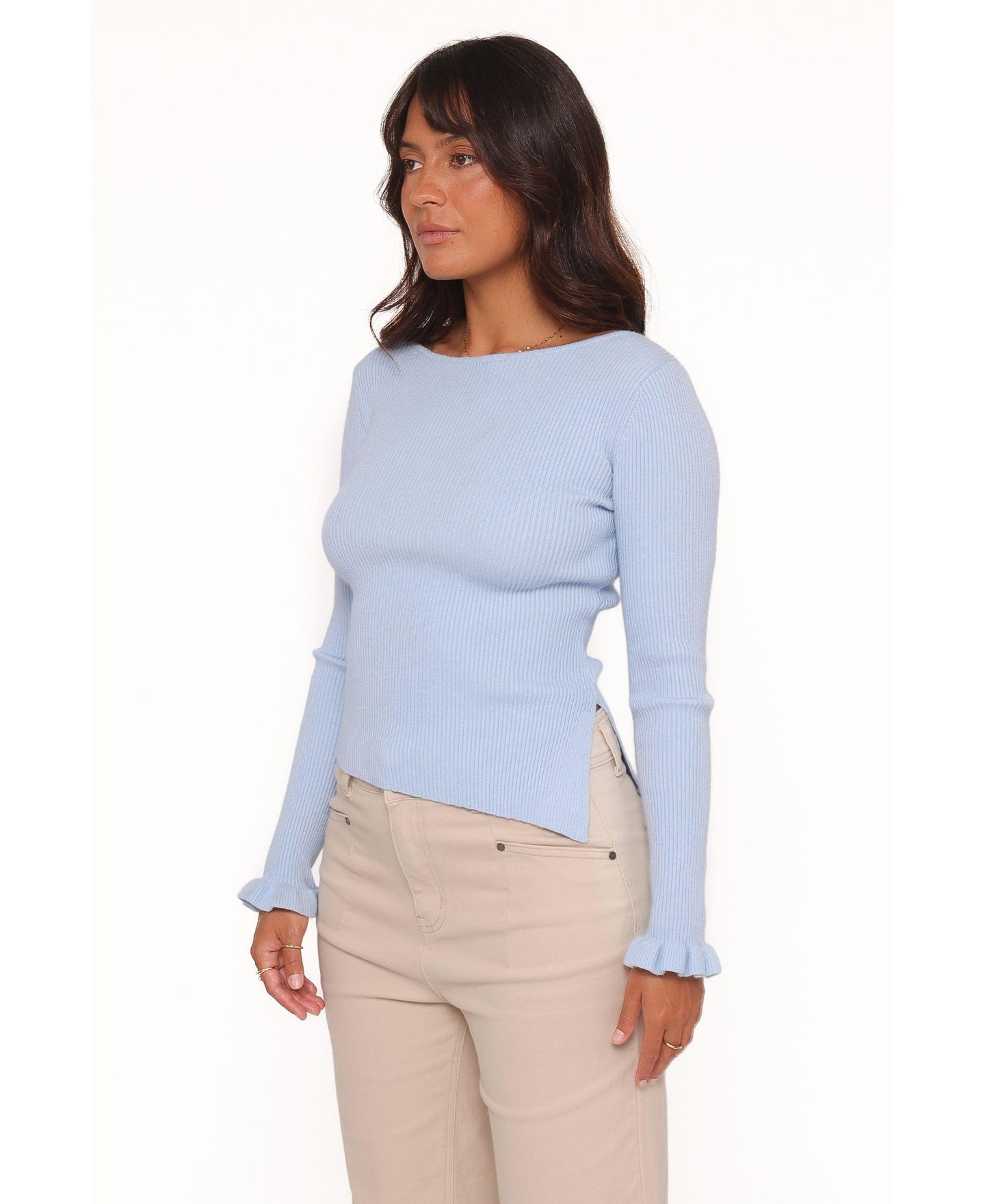 Женский топ Petal & Pup Fiana Boat Neck Long-Sleeve Ribbed-Knit, цвет: Ледяной синий — фото 2
