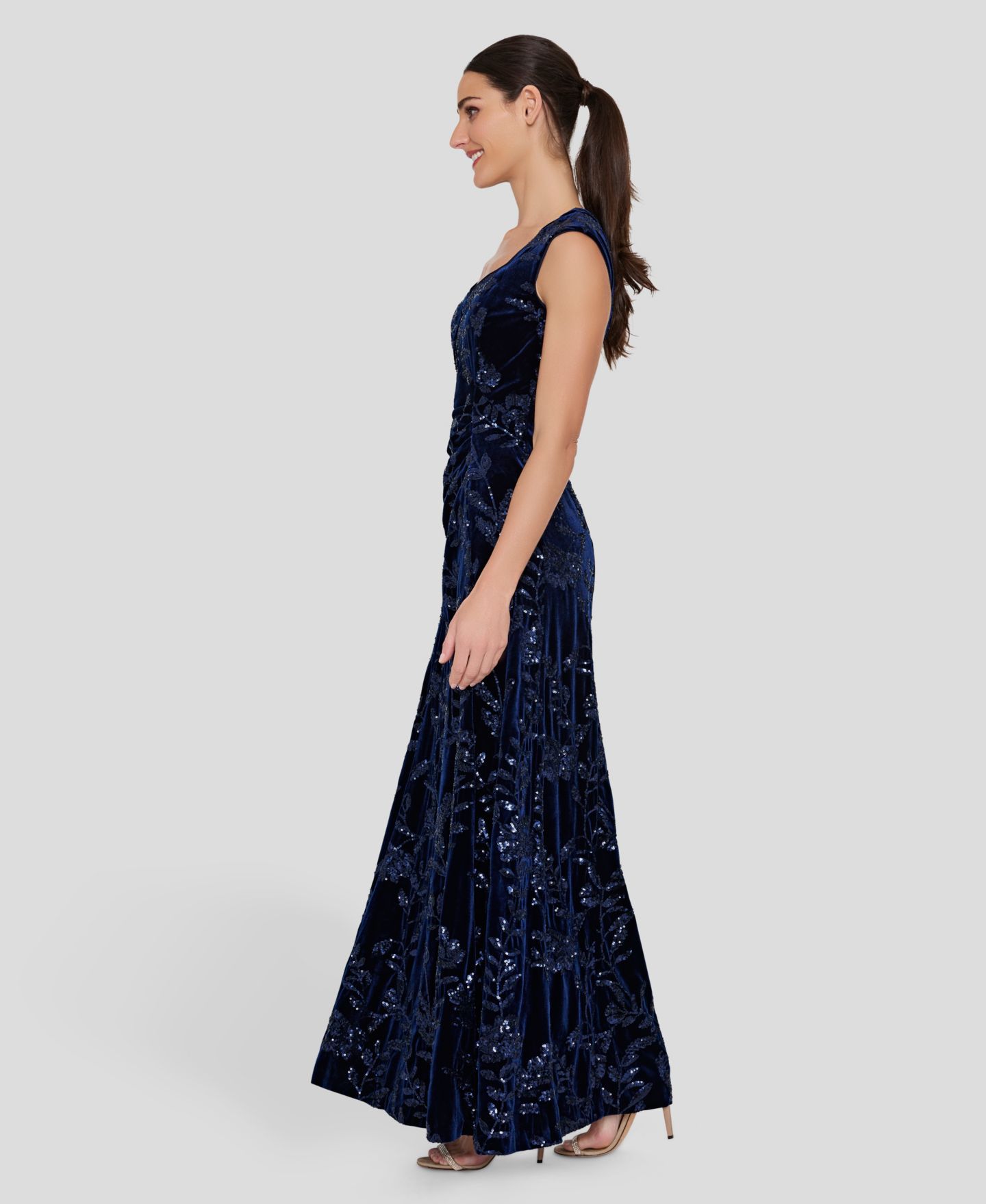 Женское платье Tahari ASL Floral-Print Sequin Velvet Gown, цвет: Тёмно-синий — фото 3