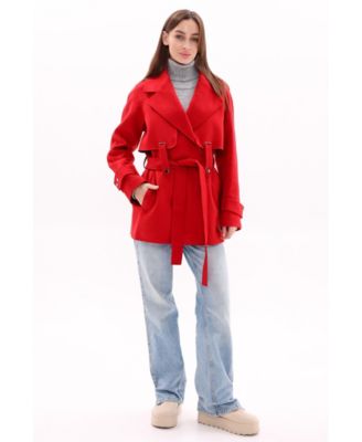 Women's Karina Notched Collar Belted Wool-Blend Midi Coat