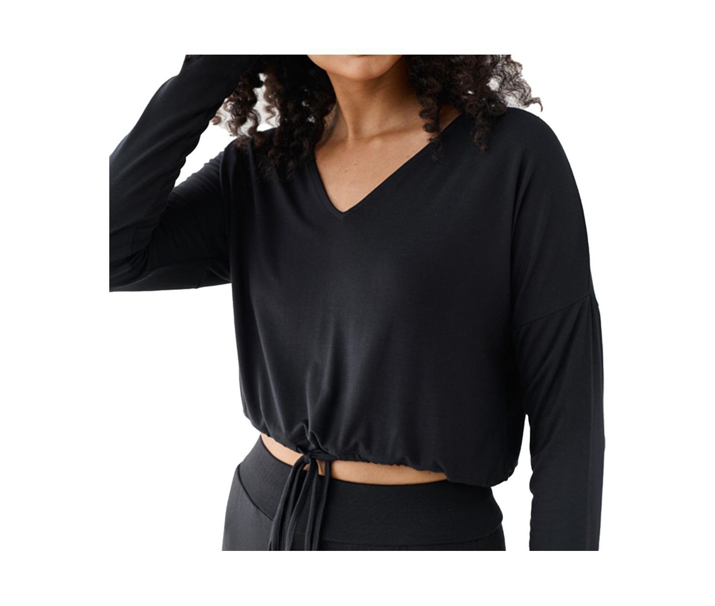Женский топ Reistor The Modal Long-Sleeve V-Neck Tie-Front Crop, цвет: Чёрный — фото 7