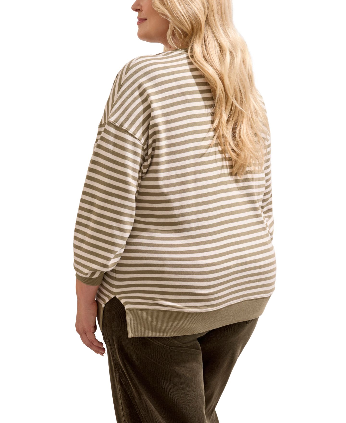 Женский топ TRIBAL Plus Size Striped Long-Sleeve Loose-Fit, цвет: Синий туманный — фото 6