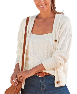 Women's Cable-Knit V-Neck Button-Front Cardigan