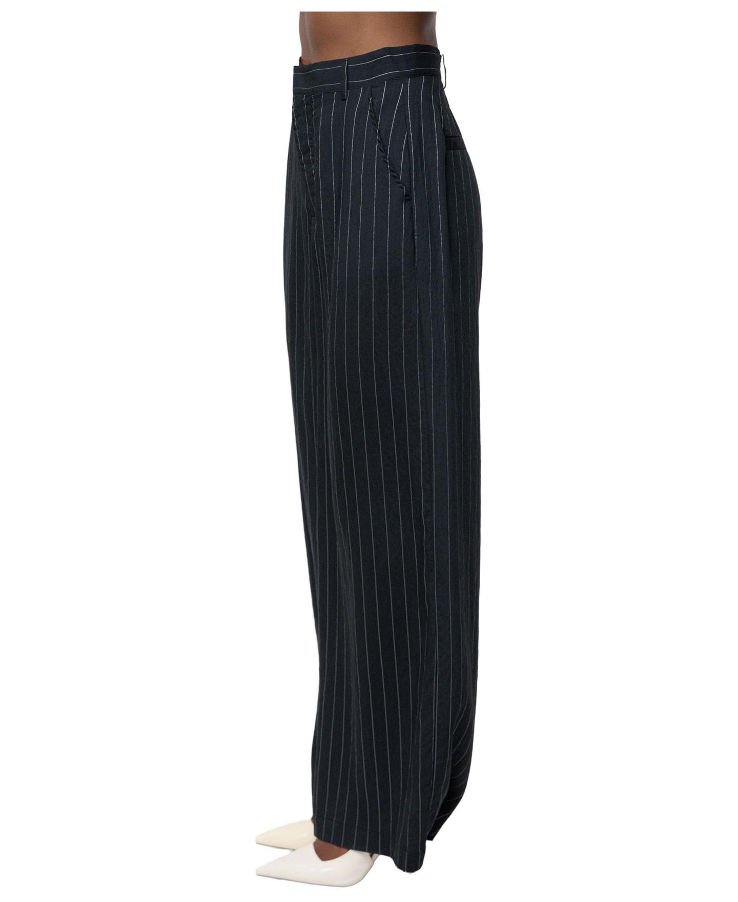 Женские брюки JLUXLABEL Social Club Pinstripe Wide-Leg, цвет: Чёрный — фото 2