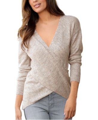 Women's Crossover V-Neck Ribbed Knit Sweater