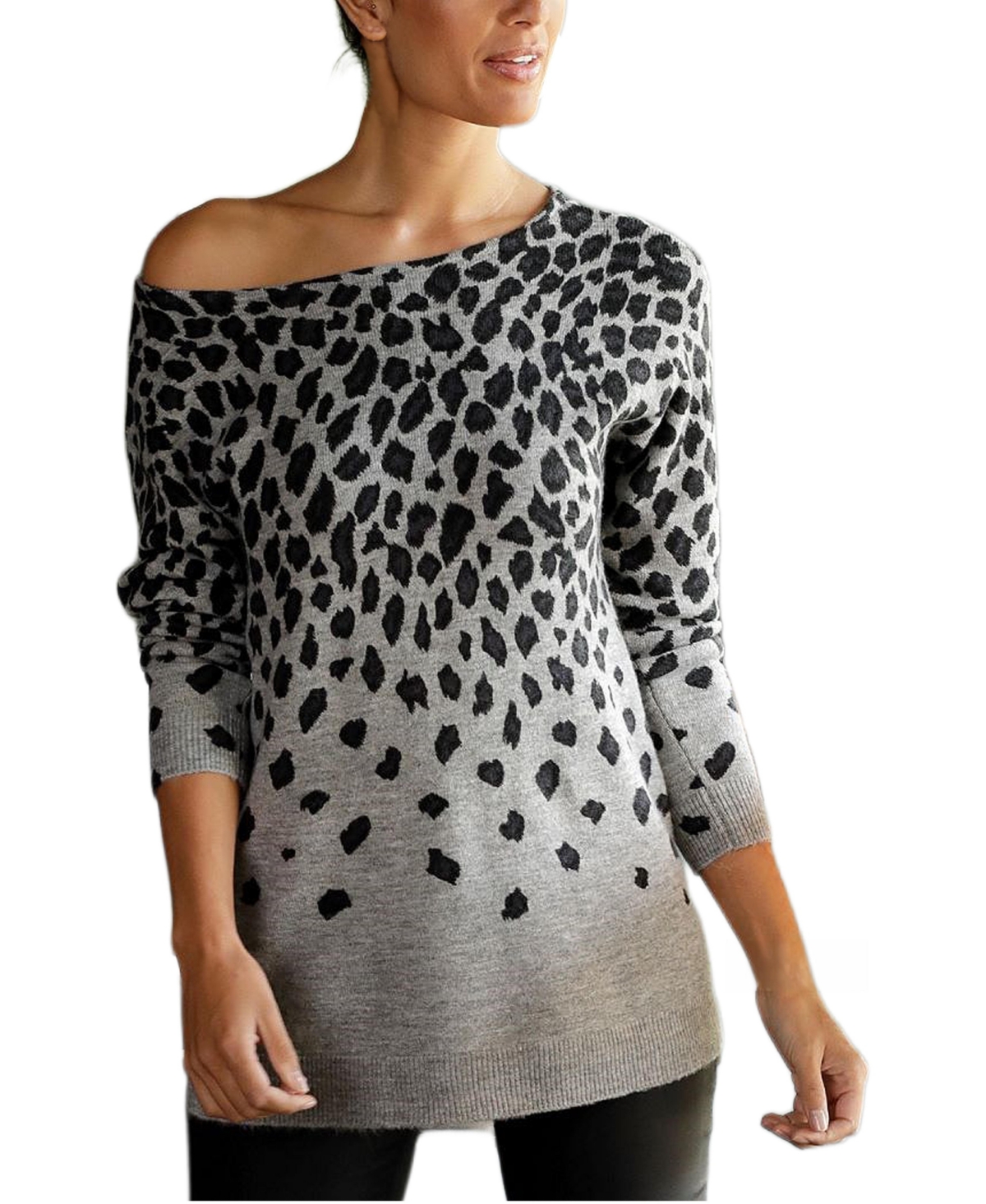Lascana Women's Animal-Print Scoop Neck Sweater - Leopard