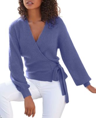 Women's Ribbed Wrap Balloon-Sleeve Sweater