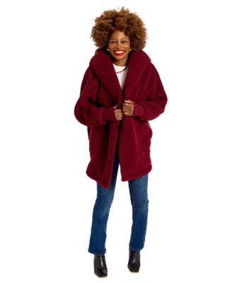 Women's Solid Lounger Sherpa Hooded Oversized Jacket